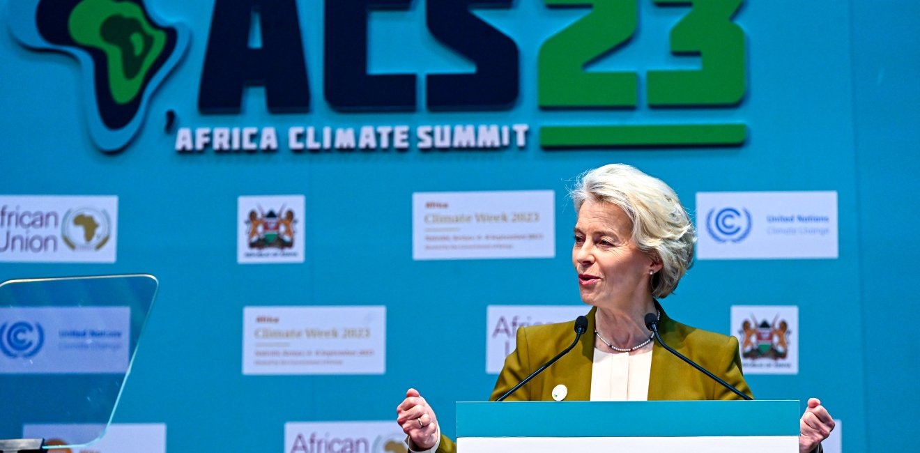 Ursula von der Leyen speaking at the Africa Climate Summit in 2023.