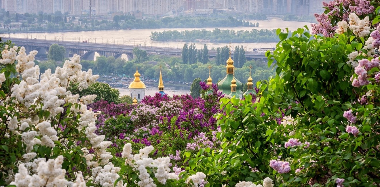 view of Kyiv from city's botanical gardens