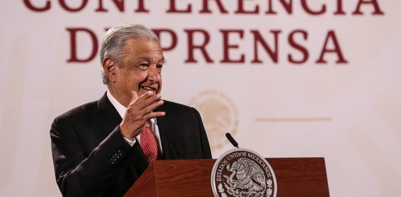 Andres Manuel Lopez Obrador president of Mexico in his press conference in Palacio Nacional.