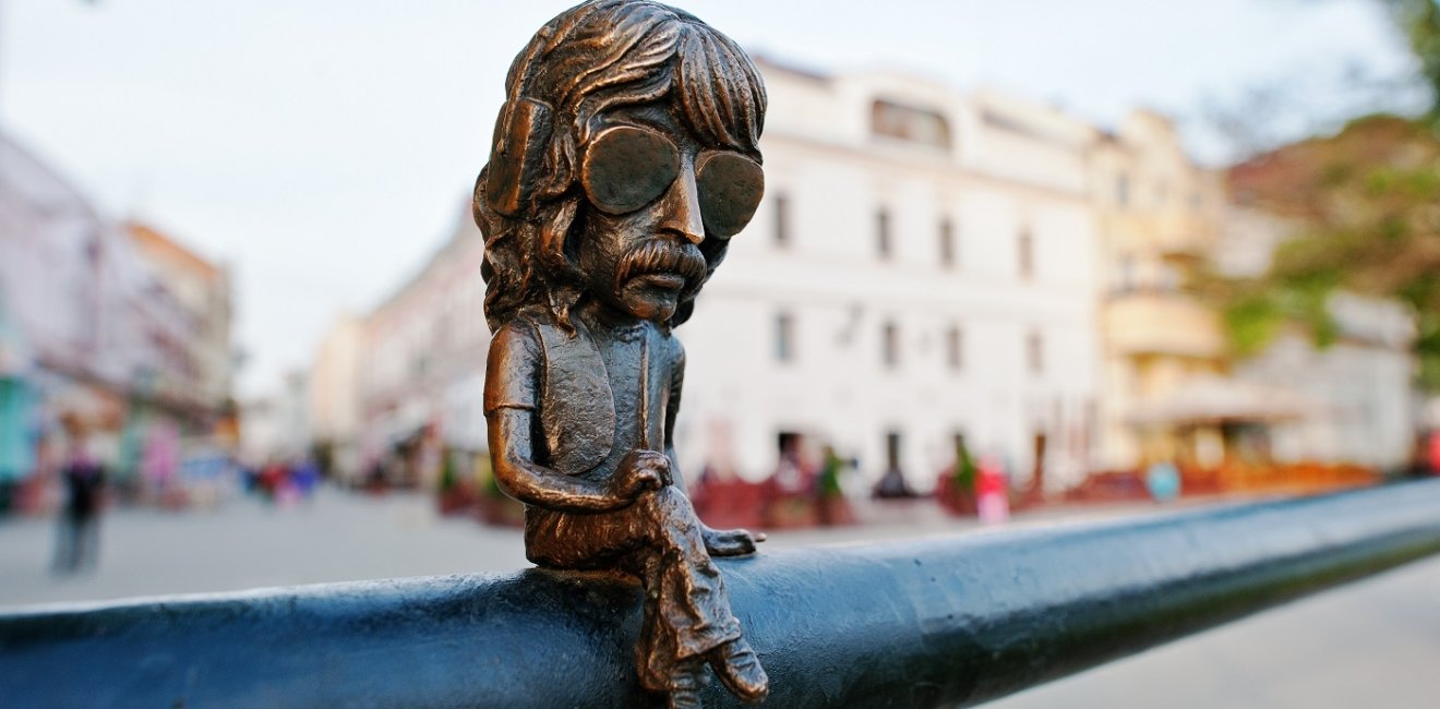 Mini bronze sculpture of John Douglas known as Jon Lord, leader of Deep Purple rock band. Uzhgorod, Ukraine Europe