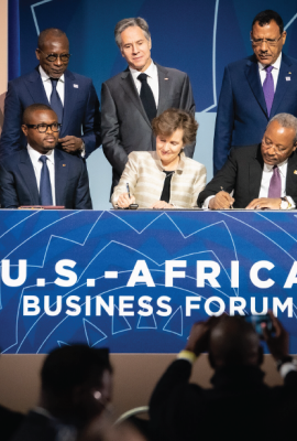 Secretary of State Antony J. Blinken participates in a Millennium Challenge Corporation regional compact signing ceremony with Beninese President Patrice Talon and Nigerien President Mohamed Bazoum in Washington, D.C. on December 14, 2022.