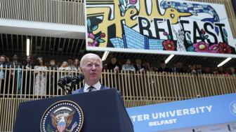 President Joe Biden speaks at Ulster University in Belfast, Northern Ireland, Wednesday, April 12, 2023