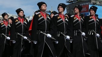 Moscow - 2015: Cossack troops parading in Red Square