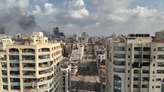 Rimal neighborhood buildings destroyed in north gaza, drone Aerial view over North Gaza in the war with Israel