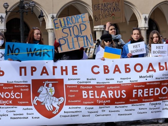 Belarusian people protesting against the Russian invasion of Ukraine