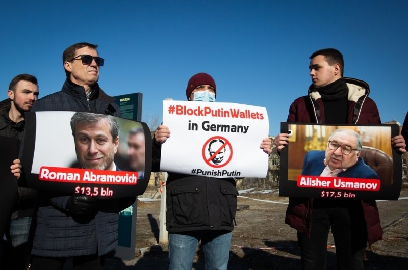 Activists holding signs