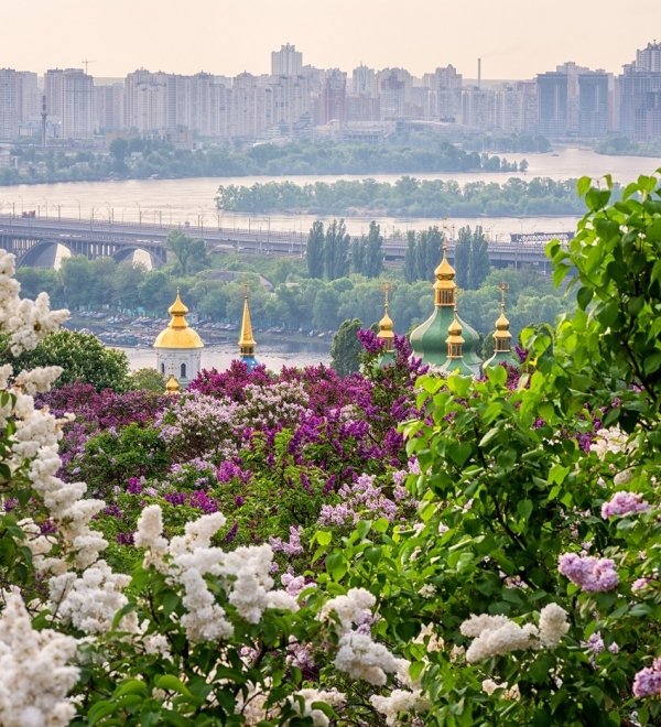 view of Kyiv from city's botanical gardens