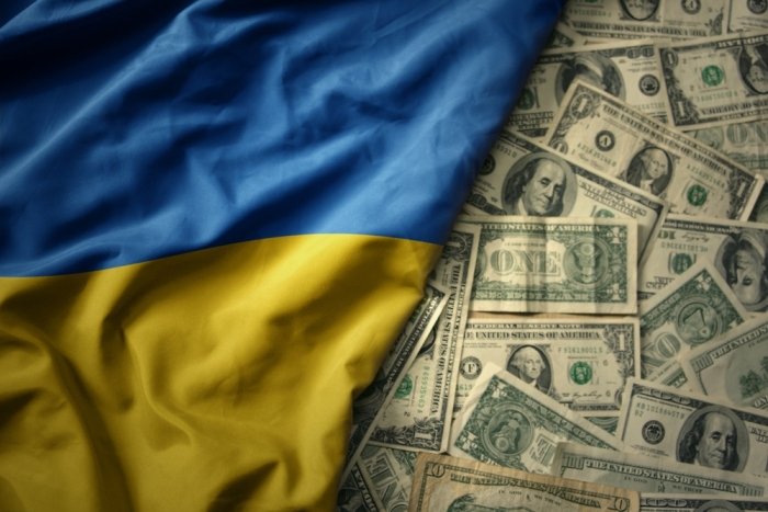 Ukrainian Flag and US Dollars