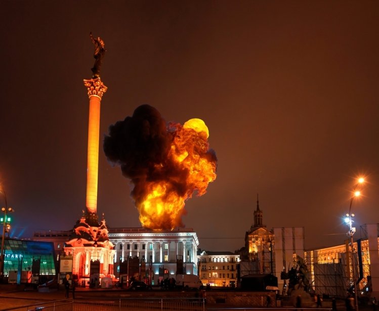 Missle explosion in Kyiv, February 24, 2022.