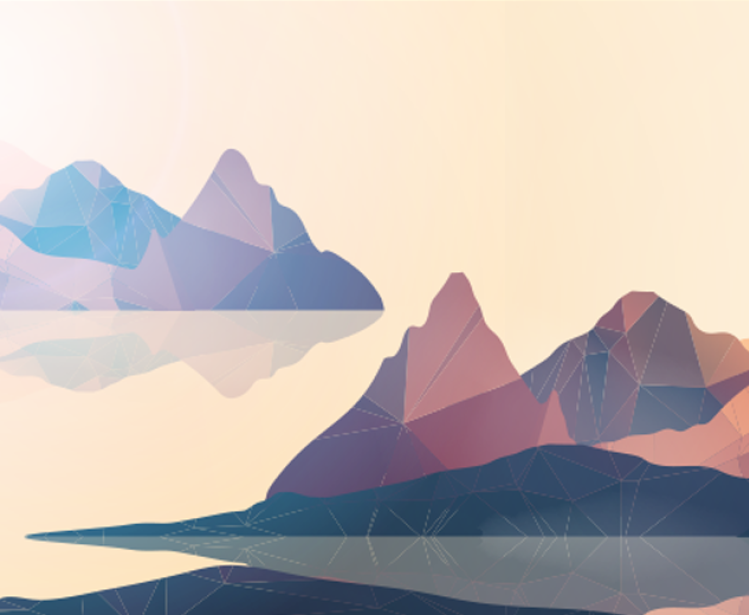 Geometric Coast Mountains and Sunset Background Panorama 