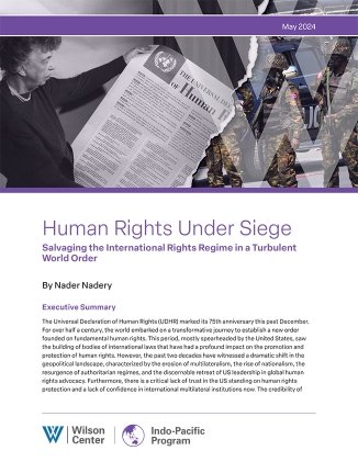 The cover of a report titled Human Rights Under Siege, with an image of Eleanor Roosevelt holding up the Universal Declaration of Human Rights.