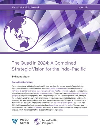 The first page of the report, featuring the Indo-Pacific Program logo on a dynamic purple background.