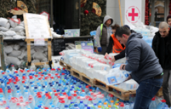 Humanitarian workers distribute drinking water in Odessa, Ukraine.