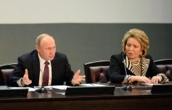 FEBRUARY 28, 2019:Russian President Vladimir Putin and the President of the Council of Federation of the Federal Assembly of the Russian Federation Valentina Matvienko.