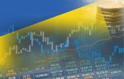 Stock ticker image with Ukrainian flag superimposed