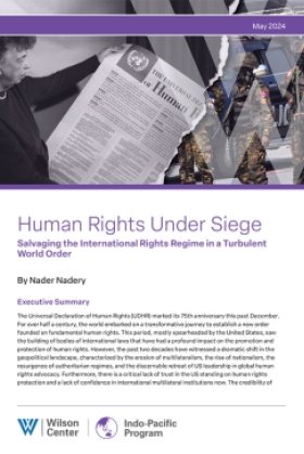 The cover of a report titled Human Rights Under Siege, with an image of Eleanor Roosevelt holding up the Universal Declaration of Human Rights.